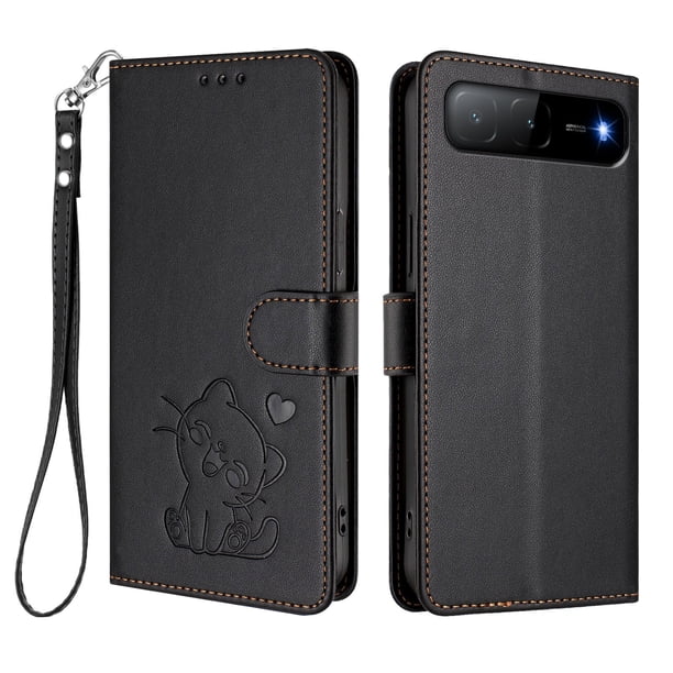 Funda Volteable con Diseño de Gato para Infinix Hot 60i 5G, Negro