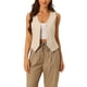 thumbnail image 1 of Chaleco sin mangas de botón y cuello en V para mujer Inspire Chic, crop, talla S, color caqui, 1 of 6