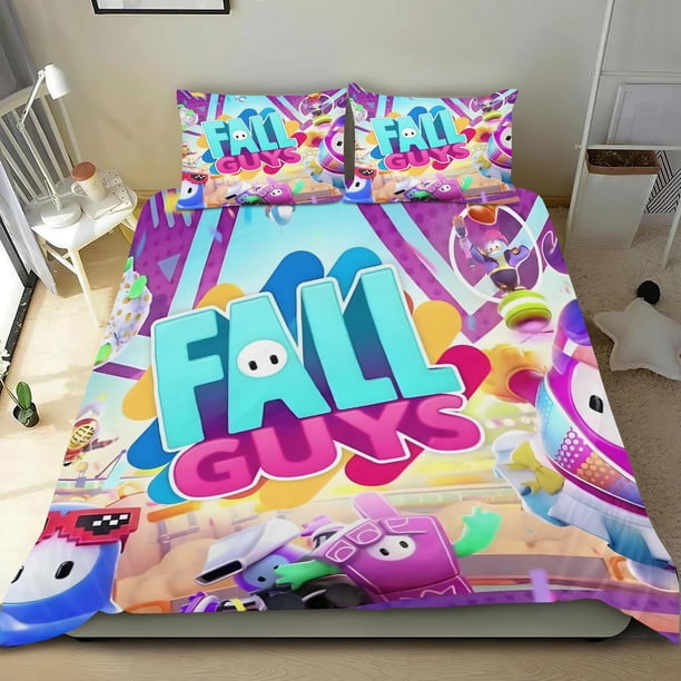 Fall Guys Conjunto de sábanas temático, trío de piezas, cómodo y amigable con la piel, diseño único, regalo de decoración para el hogar para familiares, amigos y fans,135cm *200cm