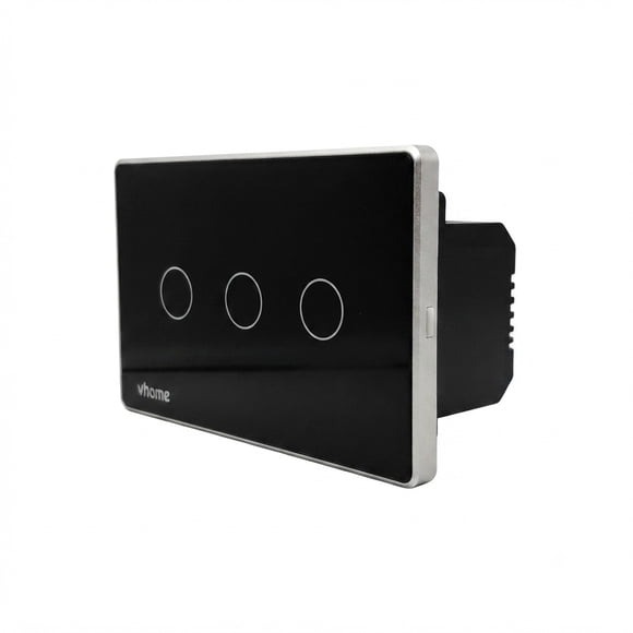 Interruptor Wifi RF Vector Design Sin Neutro Touch 3 Canales Negro