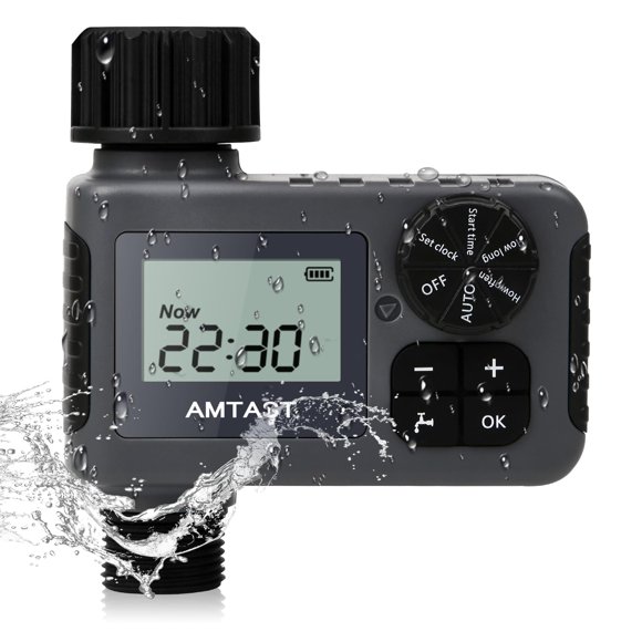 Temporizador de riego AMTAST programable para llave de manguera de jardín (negro)