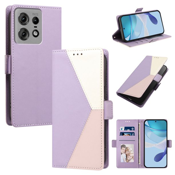 Funda Cartera Tricolor para Motorola Edge 50 Pro con Ranuras, Morado