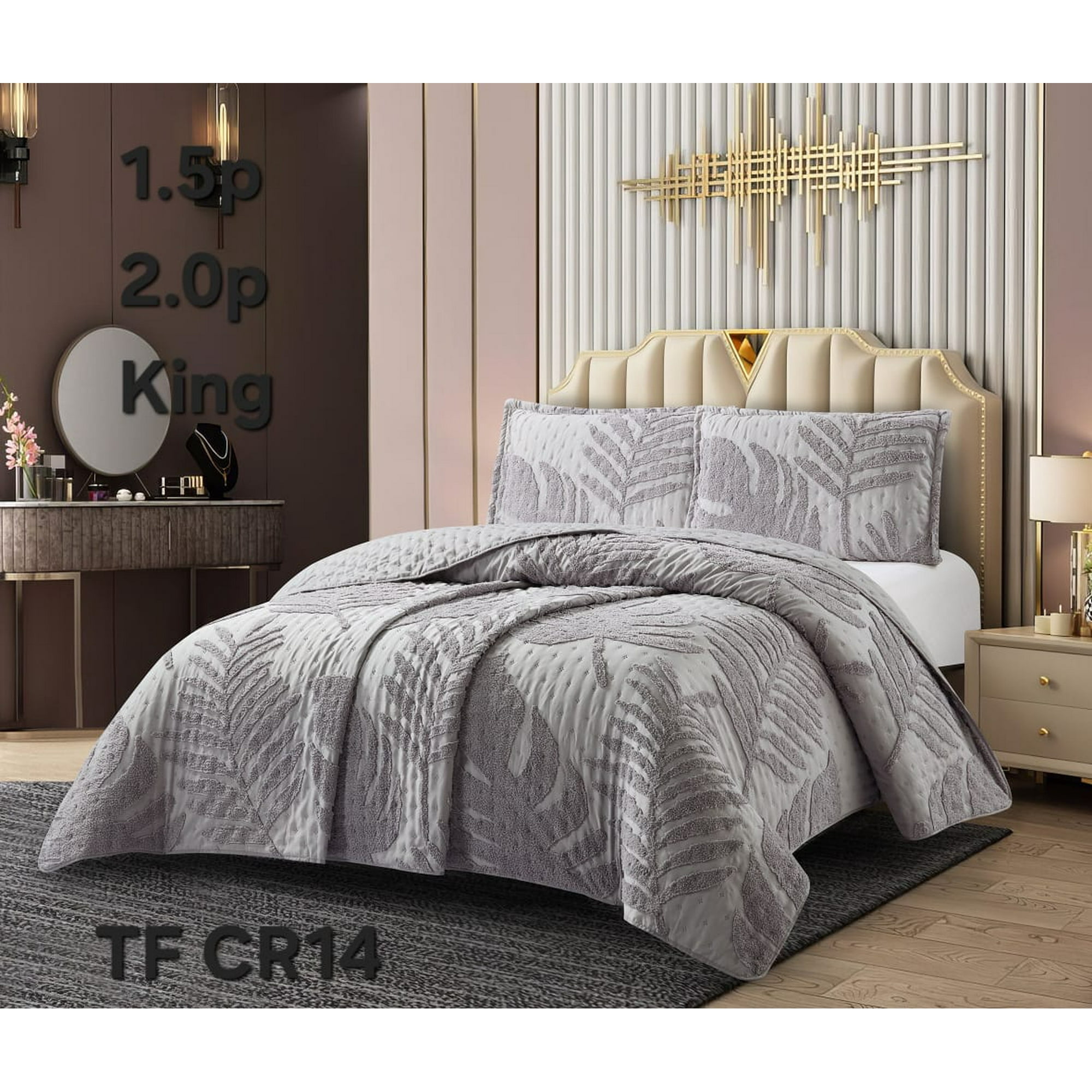 Aladdins Shop - Cobertor De Verano King Plumon Ligero Polialgodón Hojas Gris