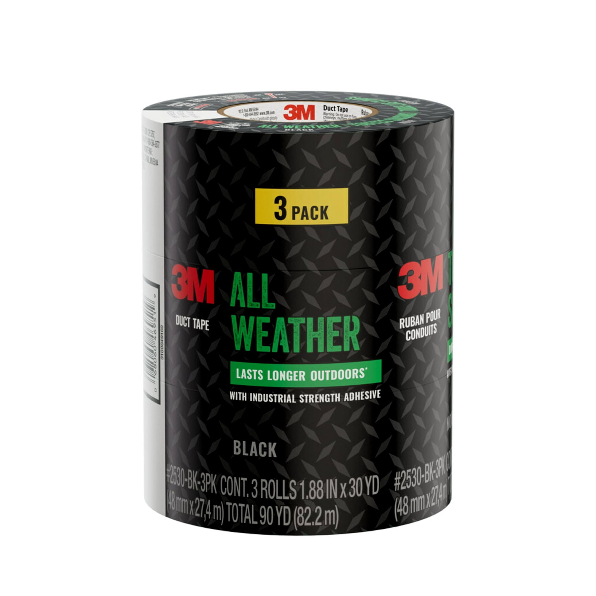Cinta Adhesiva 3m Negra Para Todo Clima, 48 Mm X 27 M, Resistente A Los Rayos Uv Y Al Agua