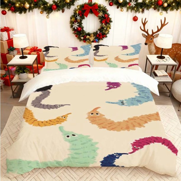 Cartoon Worm Printed Duvet Cover Set Soft and Comfortable for All Seasons Essential for Home Bedrooms and Guest Rooms Perfect Gift for Family and Friends During