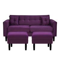 Bodevir - Sofa New Retro 3C + 2 Pouf Felpa 00 Morado