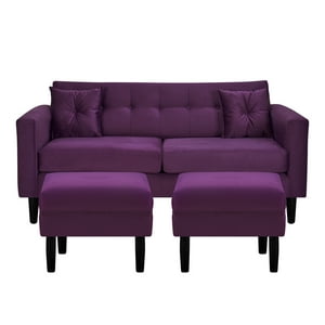 Bodevir - Sofa New Retro 3C + 2 Pouf Felpa 00 Morado