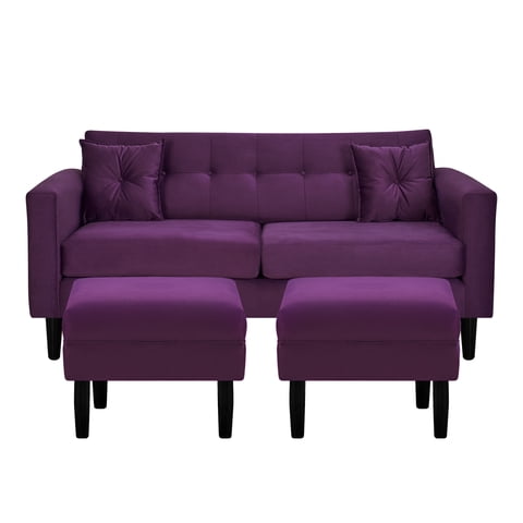 Bodevir - Sofa New Retro 3C + 2 Pouf Felpa 00 Morado