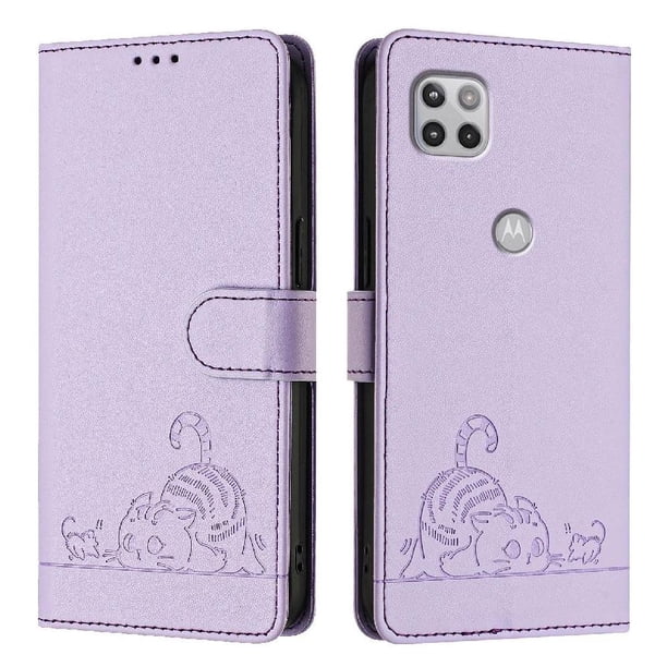 Funda tipo cartera FOXDOCK para Motorola MOTO ONE 5G ACE 2021 con soporte, ranuras, RFID, diseño de gato