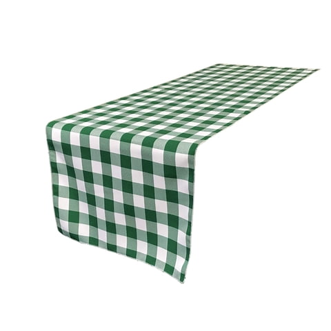 Table Runner La Linen, Poliéster, 35 X 275 Cm, A Cuadros, Verde Y Blanco