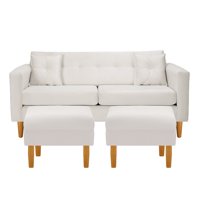 Bodevir - Sofa New Retro 3C + 2 Pouf Felpa 04 Crudo