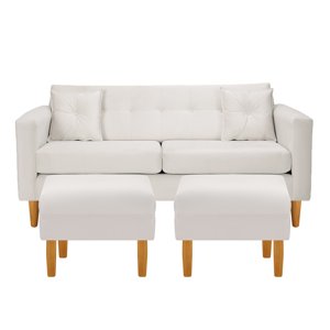 Bodevir - Sofa New Retro 3C + 2 Pouf Felpa 04 Crudo