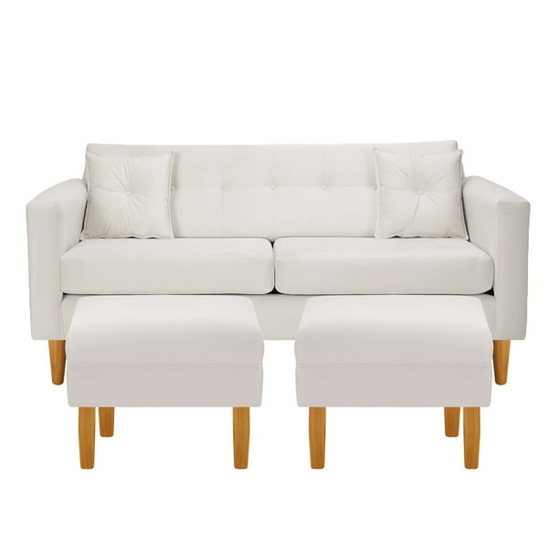 Sofa New Retro 3c + 2 Pouf Felpa 04 Crudo