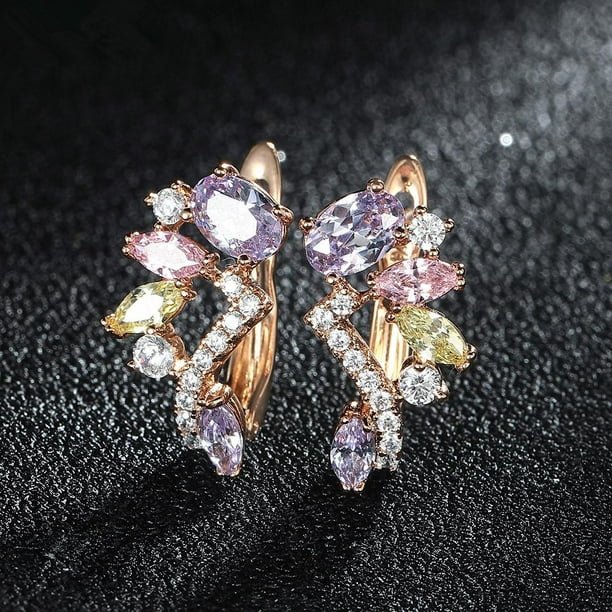 Multicolor Birthstone Dangle Earrings Marquise Cut Red Purple Olive Green Stone Ear Drop Flower Leaf Delicate Ear Jewelry Gift