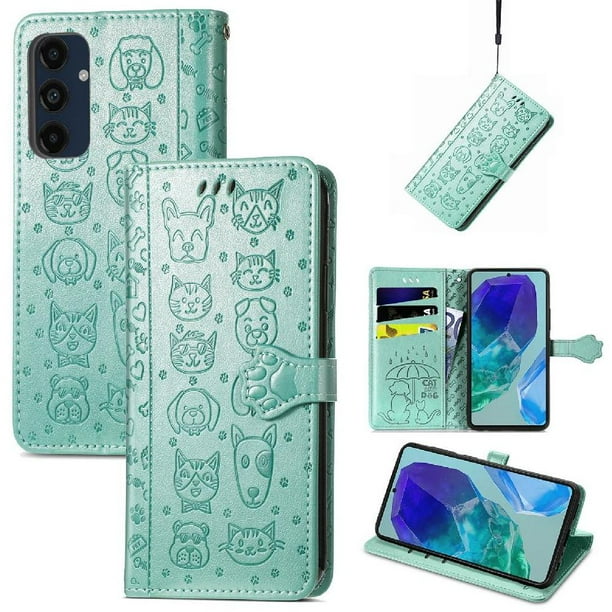 Funda Cartera FOXDOCK para Samsung Galaxy A16 5G , Flip PU con Relieve de Gatos y Perros, Tarjetero y Soporte