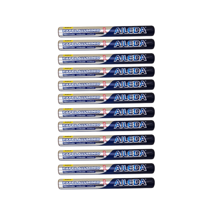 Pack 12 Rollo Papel Aluminio Aileda 7.5m X 30cm Cocina