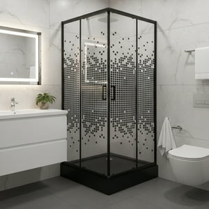 Joytek - Shower Door Recto Mosaic Black 70X70X199 Cm (Incluye Receptáculo)