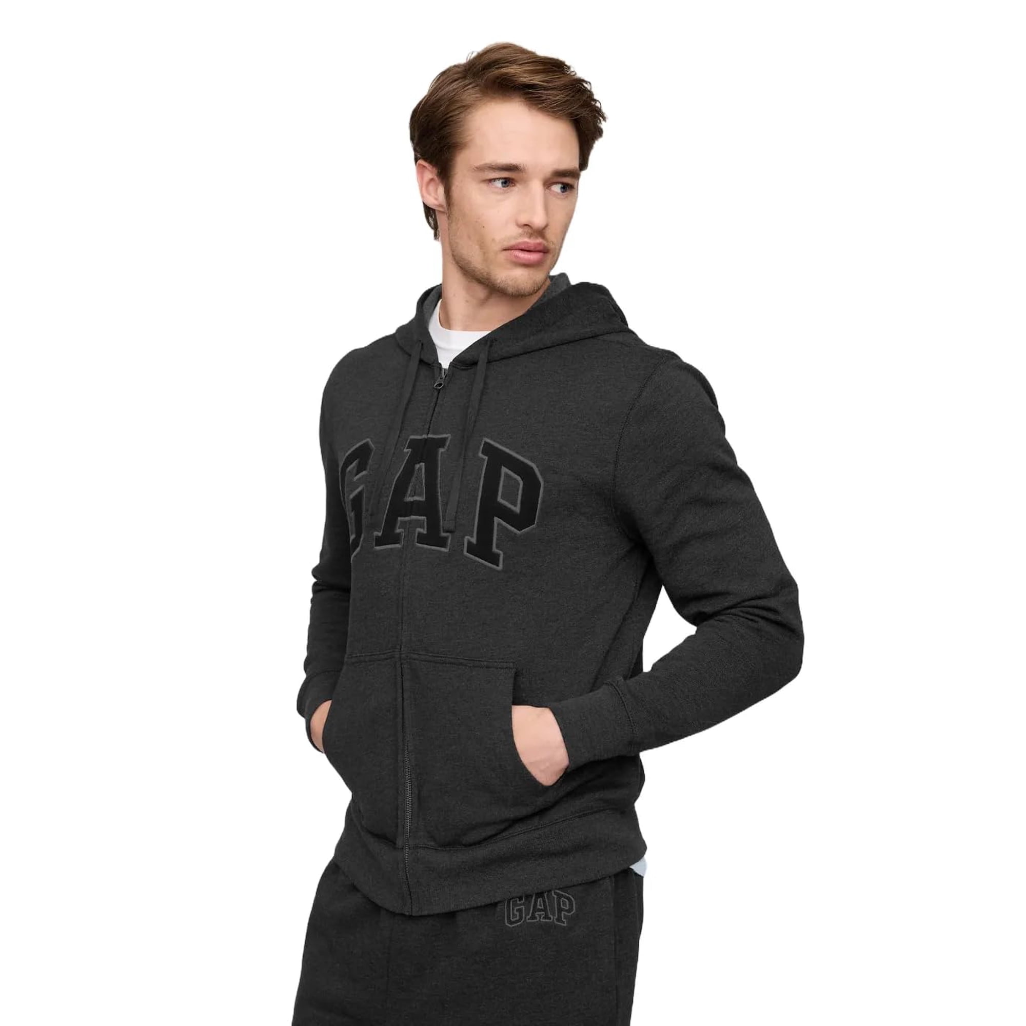 Sudadera Con Capucha Y Logotipo De Gap Con Cremallera, Color Gris Antracita, Talla S