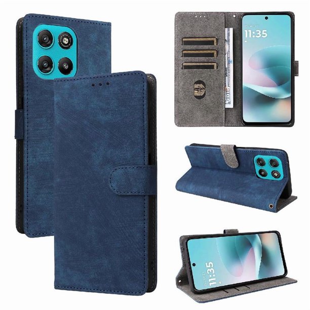 Funda Billetera para Motorola Moto G57/G57 Power con Soporte - Cartera de Cuero con Ranuras Azul