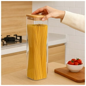 Disparo - Set 3 Frascos Hermeticos Cuadrado 2400Ml Vidrio 25Cm Bambú