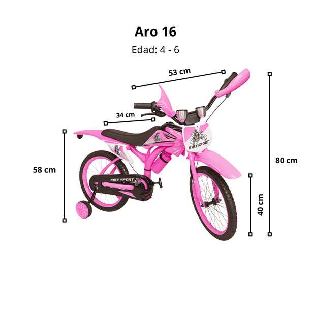 Bicimoto Aro 16″ con Ruedas Estabilizadoras Para Niños de 4-6 Años