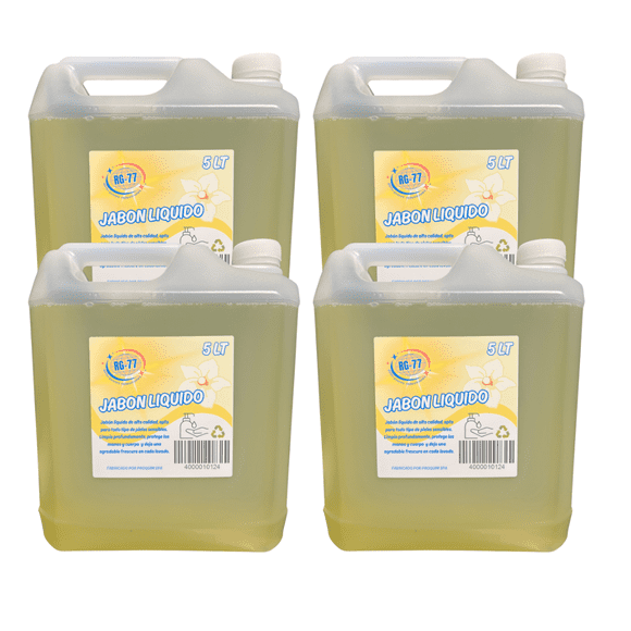 Jabon Liquido RG-77 Vainilla PH Neutro 5 Litros Pack 4 Unidades