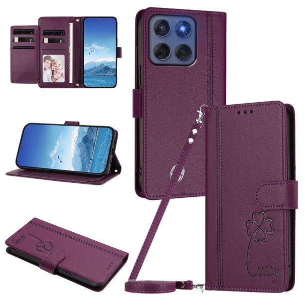 Funda Cartera Trébol para Motorola Edge 2025 5G con Ranuras Tarjetas y Carga Inalámbrica Violeta