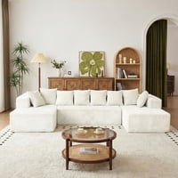 M&Ms - 130"" Boneless Couch, Cloud Couch Sectional, Corduroy Sofa For Living Room, U Shaped Modular Sofa With Chaise, No Assembly, 4 Seats Oversized (Beige)