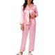 thumbnail image 1 of INSPIRE CHIC Conjunto de Pijama de Satén para Mujer Camisa de Dormir de Manga Larga con Botones y Pantalones con Ribete en Contraste Cuello con Solapa Ropa de Casa M Rosa Claro, 1 of 6