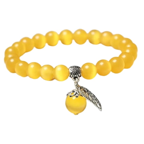 Ioensy - Pulsera De Piedras Preciosas Naturales Cuentas Redondas De Cristal Piedra De Ojo De Gato Amarillo
