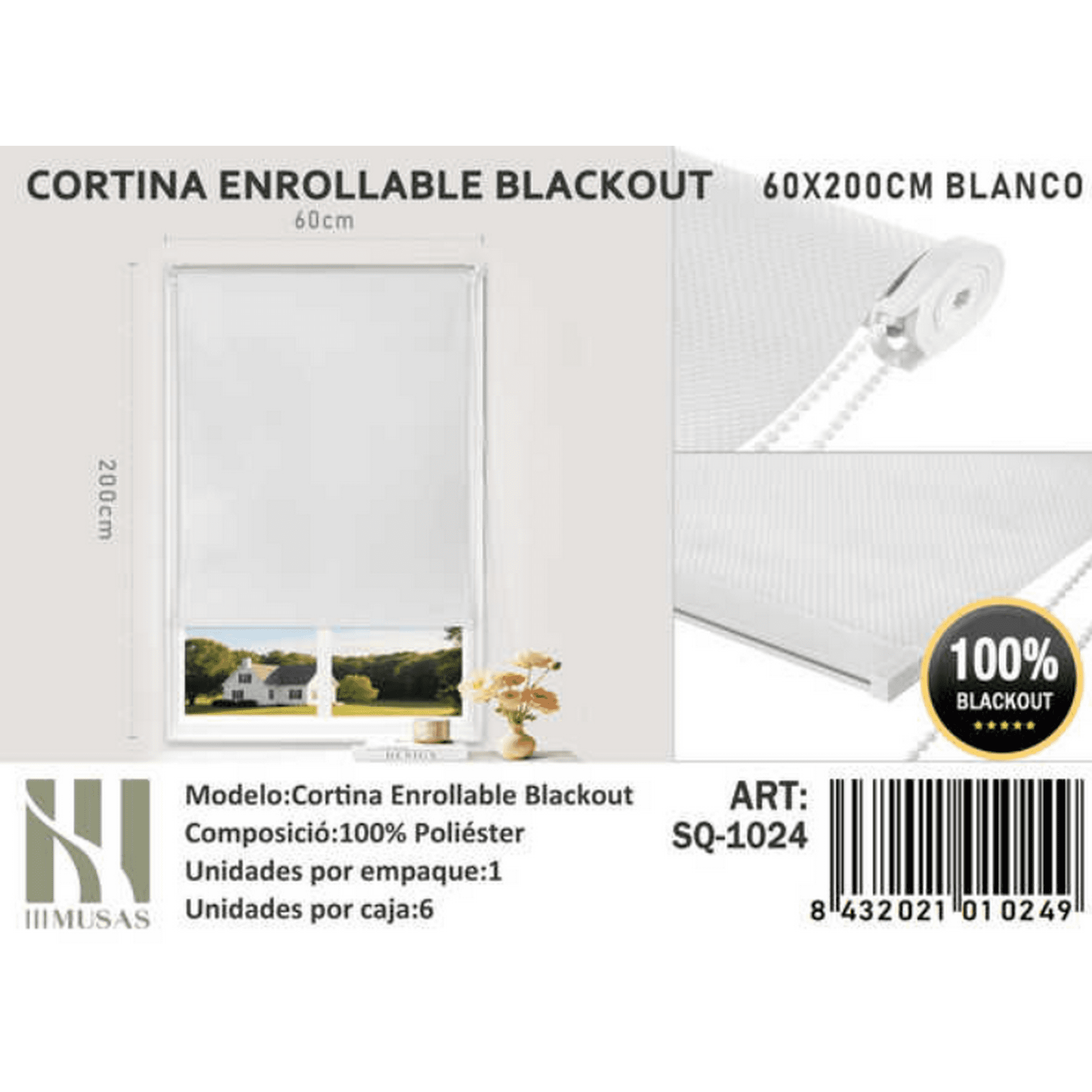 Todostore - Cortina Roller Blackout 60x200cm Blanco-1024