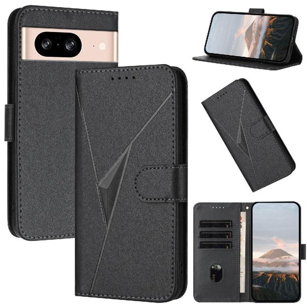 Funda Cartera Fibra de Carbono para Google Pixel 8 con Soporte y Cierre Magnético Negro