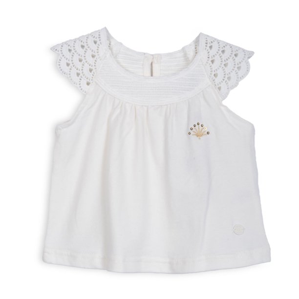 Polera Bebé Niña Manga Corta Tejido Macramé Crudo Pillin