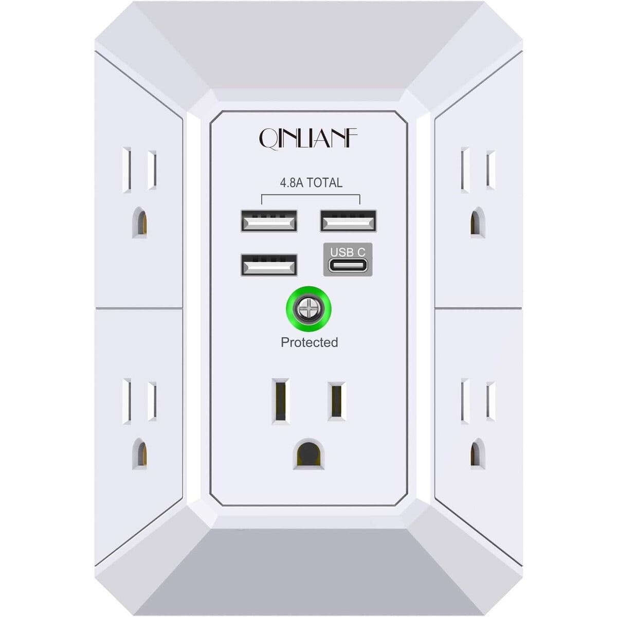 Protector Sobretensian Qinlianf 5 Enchufes Usb C Pared