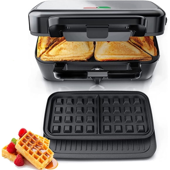 Sandwichera 3 En 1 Con Gofrera 1200w Plata negro