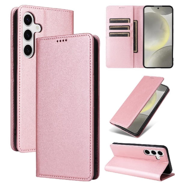 Funda Cartera para Samsung Galaxy S24 Plus con Ranuras Tarjetas y Soporte - Protección Completa Oro rosa