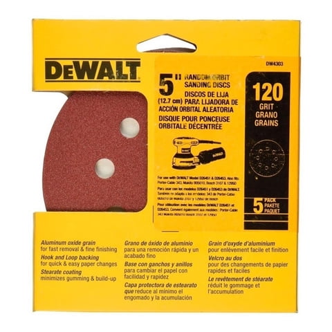 Set 5 Lijas Con Velcro Dewalt Dw4303 Grano 120
