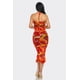thumbnail image 2 of Saronite Conjunto de Top y Falda con Cuello Halter, Volantes y Malla de Encaje con Estampado de Aguas Tropicales, Naranja (para Mujer), 2 of 4