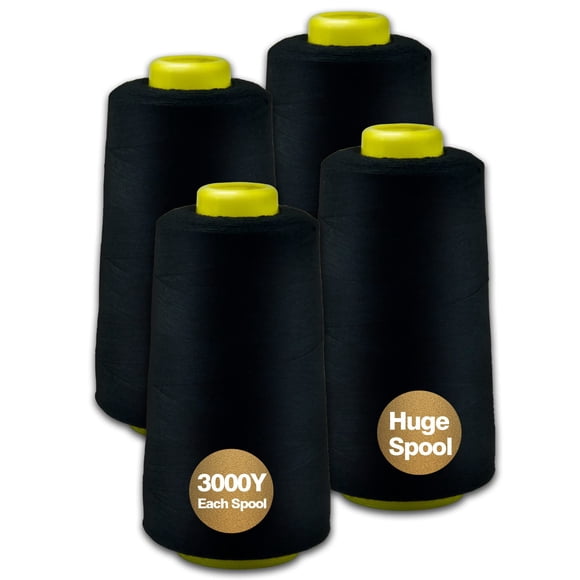 Hilo de Sobrehiladora WAFASSZD 12000 yd Negro Poliéster - Pack de 4