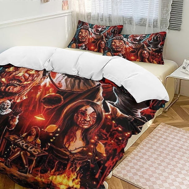 Juego de ropa de cama Terrifier de 3 piezas con funda nórdica suave y cómoda para dormitorio.