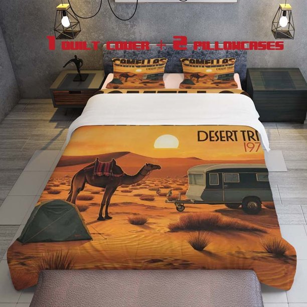 3pcs Camel Desert Theme Printed Three Piece Bedding Set Soft Quilt Cover And Two Pillowcases
