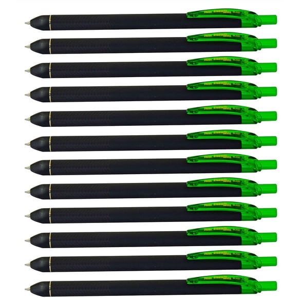 Pen Pentel EnerGel Kuro, gel líquido, 0.7 mm, color verde lima, paquete de 12