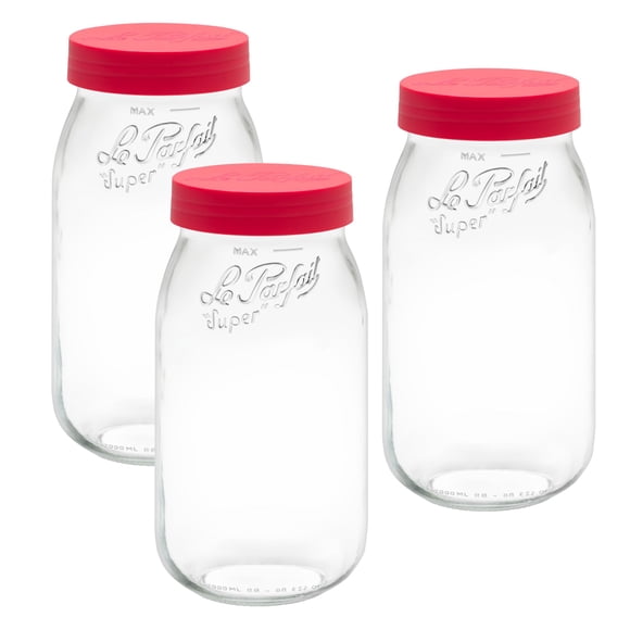 Tarro de vidrio Le Parfait 2 L (pack de 3) con tapa de rosca color frambuesa