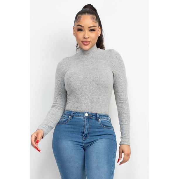 Top De Manga Larga Con Cuello Alto