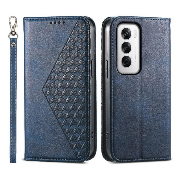 Funda Flip FOXDOCK para OPPO Reno 12 5G , Estilo Billetera con Diseño Rombo, Correa de Mano y Soporte, Uso Diario
