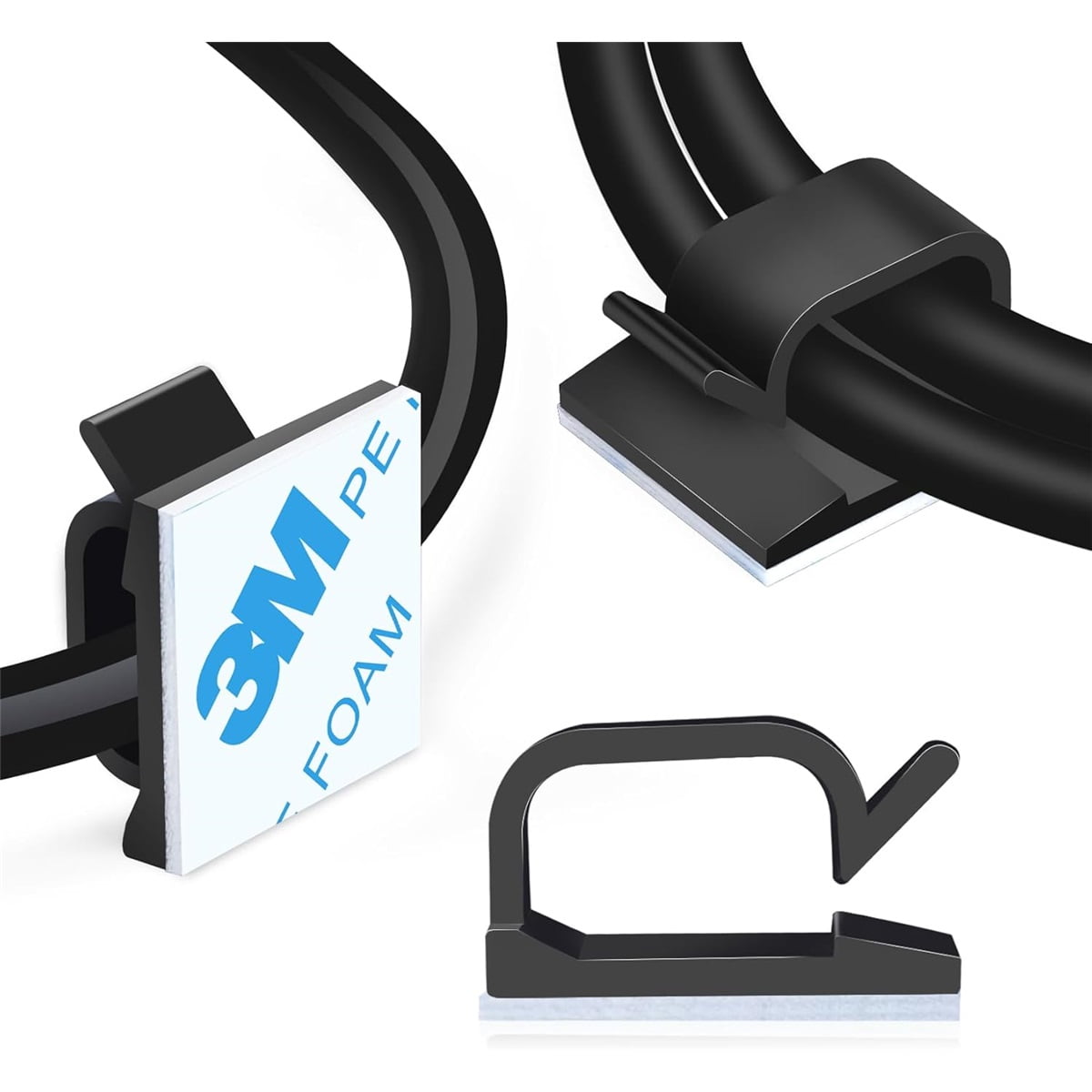 Xusx111 - Clips De Alambre De Cable Adhesivo Black120pcs, Grapas De Cable Al Aire Libre Organizador De Cable De Gestión Del Cable Para Debajo Del Escritorio, Coche, Pared, Cable Ethernet De Pc De Tv