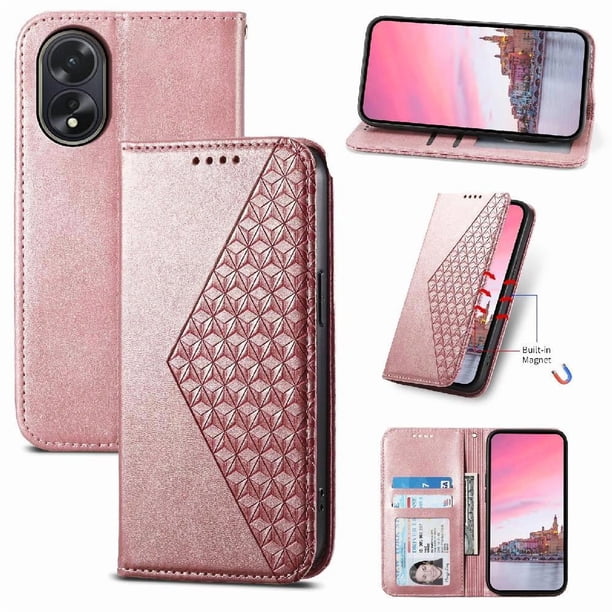 Funda Flip FOXDOCK para OPPO A38 4G , Estilo Billetera con Diseño Rombo, Correa de Mano y Soporte, Uso Diario