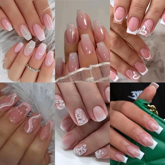 Ataúd cuadrado Jsiallye rosa degradado de Press on Nails x144