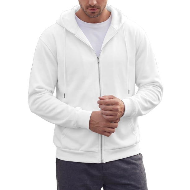 Chaqueta con capucha de hombre, ligera, de color sólido, con cremallera y cordón, XL, blanca
