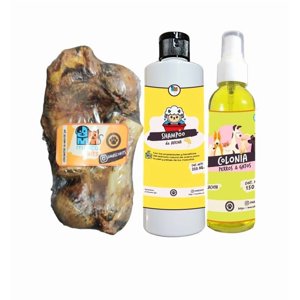 Mascokits - Hueso Humero Cerdo 100% Natural + Shampoo + Colonia